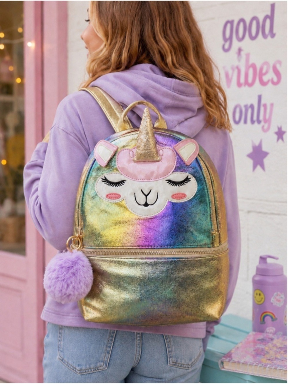 Under One Sky Unicorn Rainbow Backpack with Pom Charm | EUC